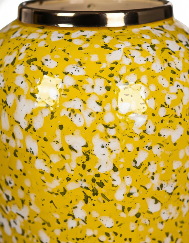 SOGA 30x19cm Yellow with White Mini Floral Medium Ceramic Flower Vase Elegant Living Room Home Decor