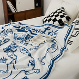 SOGA Off-White Cat Print Throw Blanket 130x160cm Polyester