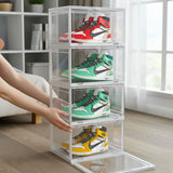 SOGA 2X 4 Tier Transparent Portable Shoe Organiser Sneaker Footwear Folding Plastic Bin Stackable Storage Box with Magnetic Door