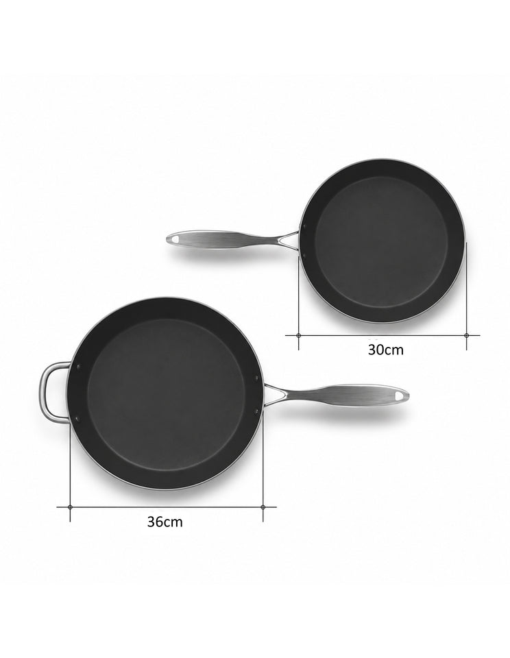 SOGA Stainless Steel Non-Stick Induction Fry Pan Set 30cm & 36cm