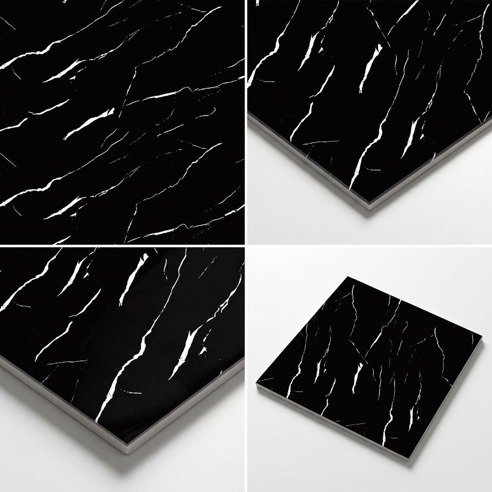 SOGA Peel & Stick Floor and Wall Tiles 30 x 30cm 10 Pack Black Faux Marble
