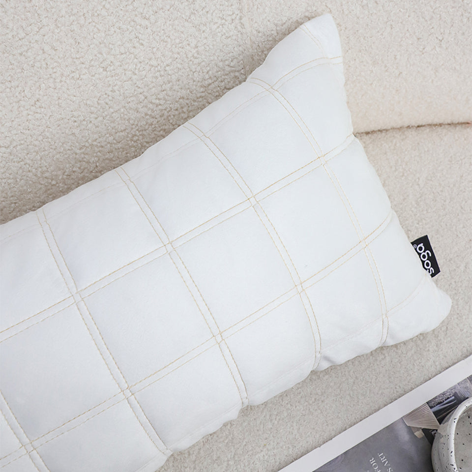 SOGA 30cm White Quilted Grid Pattern Decorative Throw Pillow