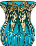 SOGA 85cm Blue Glass Tall Floor Vase and 12pcs Dark Pink Artificial Fake Flower Set