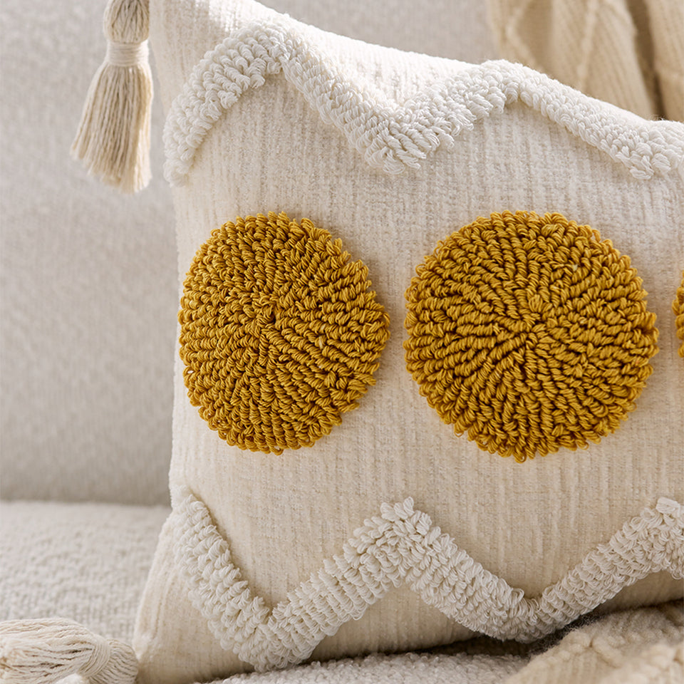 SOGA 2X 30cm Cream Yellow Circle Pom Chevron Tassel Decorative Pillow