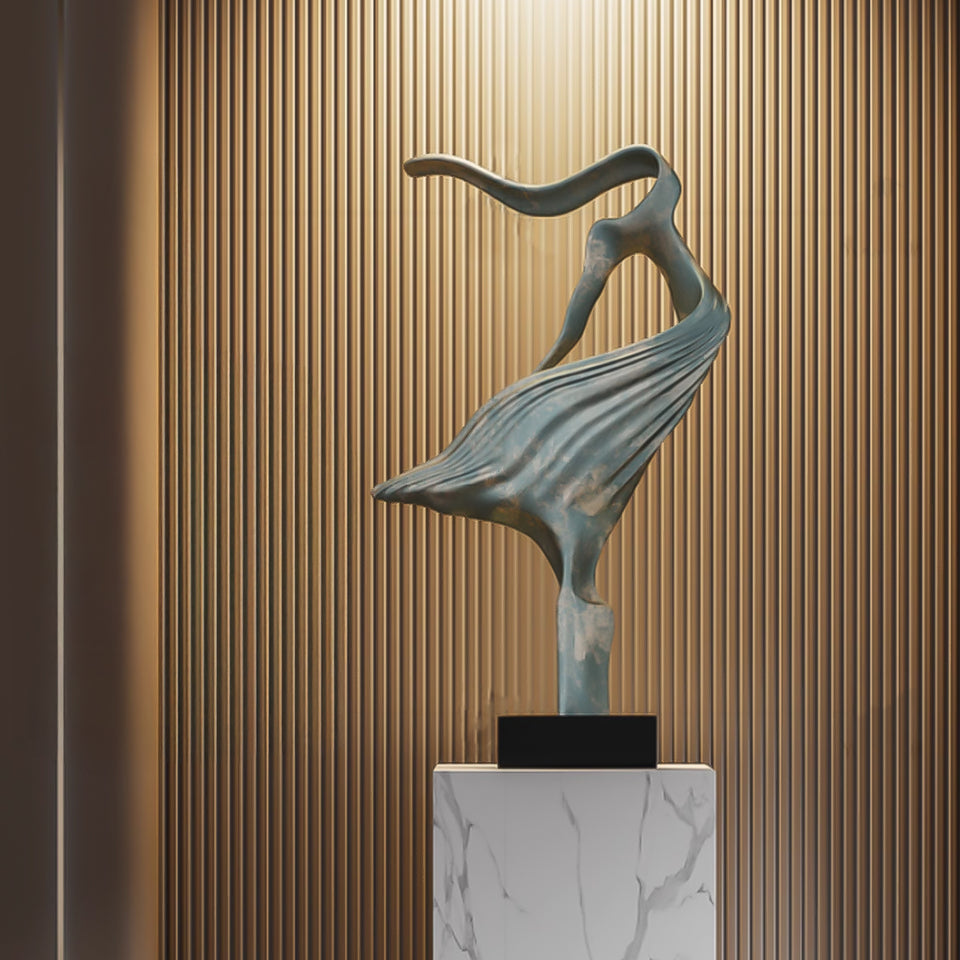 SOGA 65cm Gray Modern Abstract Dancer Sculpture with Black Base for Home Decor