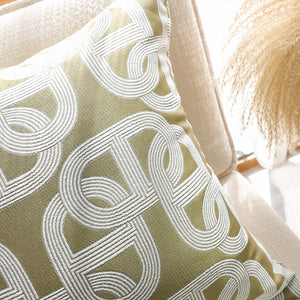 SOGA 2X 50cm Artistic Olive Green White Geometric Pattern Throw Pillow