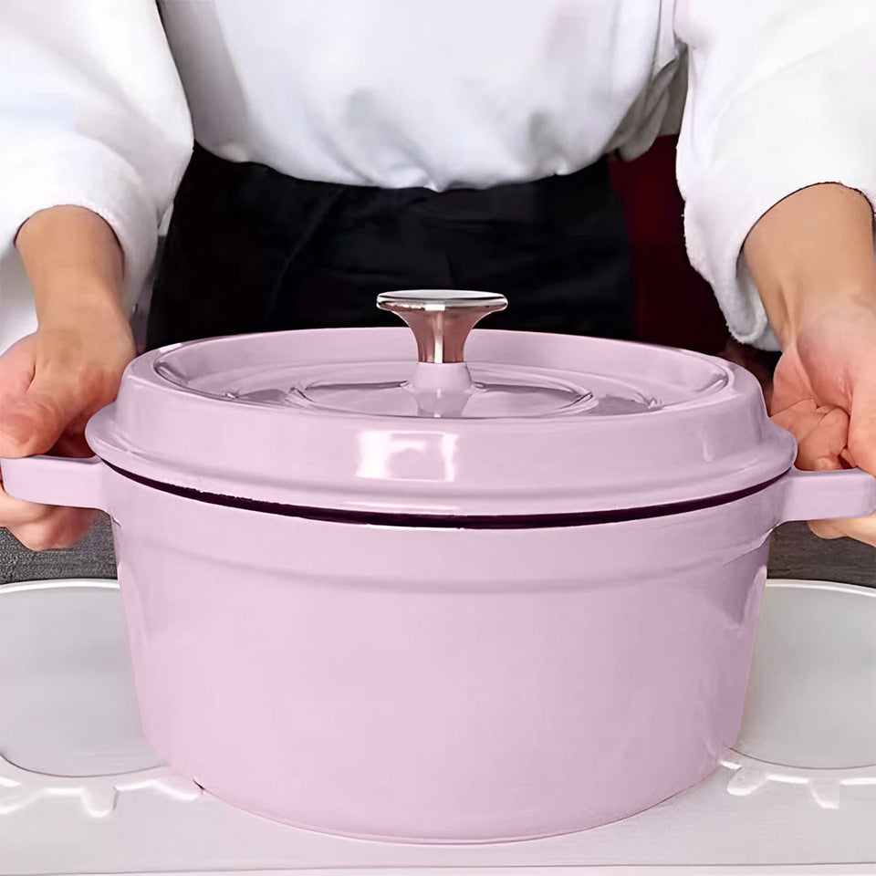 SOGA 2X 22cm Pink Cast Iron Ceramic Stewpot Casserole Stew Cooking Pot With Lid
