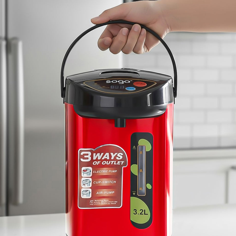 SOGA 3.2L Red Stainless Steel Electric Kettle Water Boiler with 3 Dispensing Modes