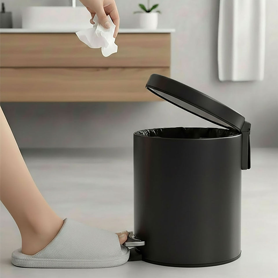 SOGA 2X Foot Pedal Stainless Steel Rubbish Recycling Garbage Waste Trash Bin Round 12L Black