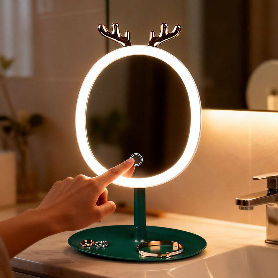 SOGA Green Antler LED Light Makeup Mirror Tabletop Vanity Home Decor