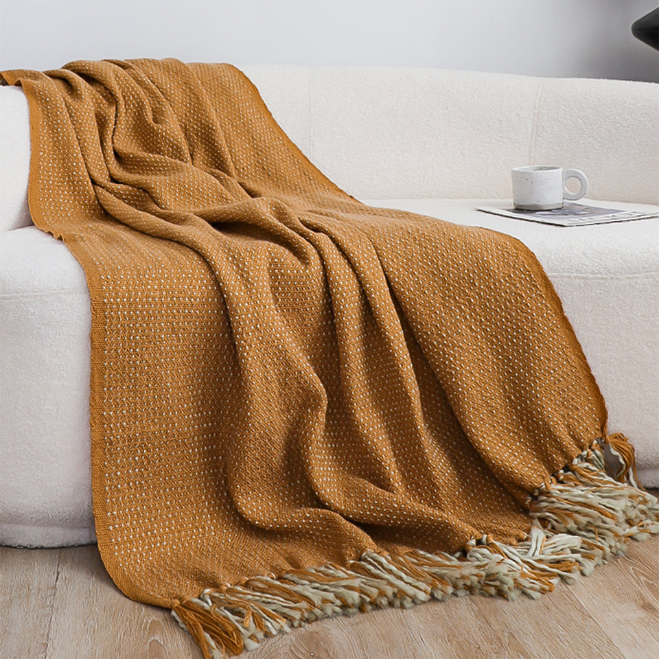 SOGA 2X Mustard Yellow Throw Blanket 127x170cm Soft Acrylic