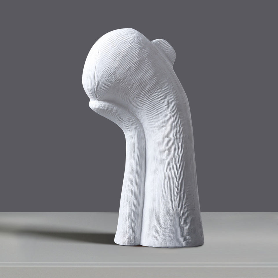SOGA 38cm White Minimalist Head Resin Sculpture with Hand at Side and Linear Texture for Home Decor