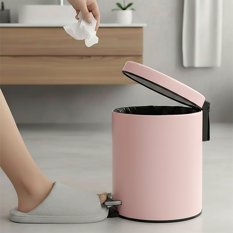 SOGA 12L Modern Foot Pedal Trash Bin Waste Kitchen Bathroom Stainless Steel Round Pink