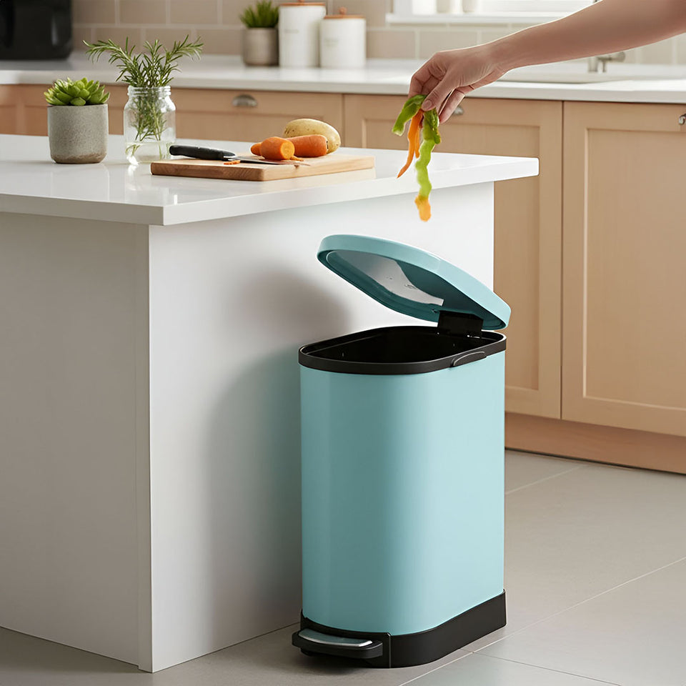 SOGA 2X Foot Pedal Stainless Steel U Shape Trash Bin Blue 10L