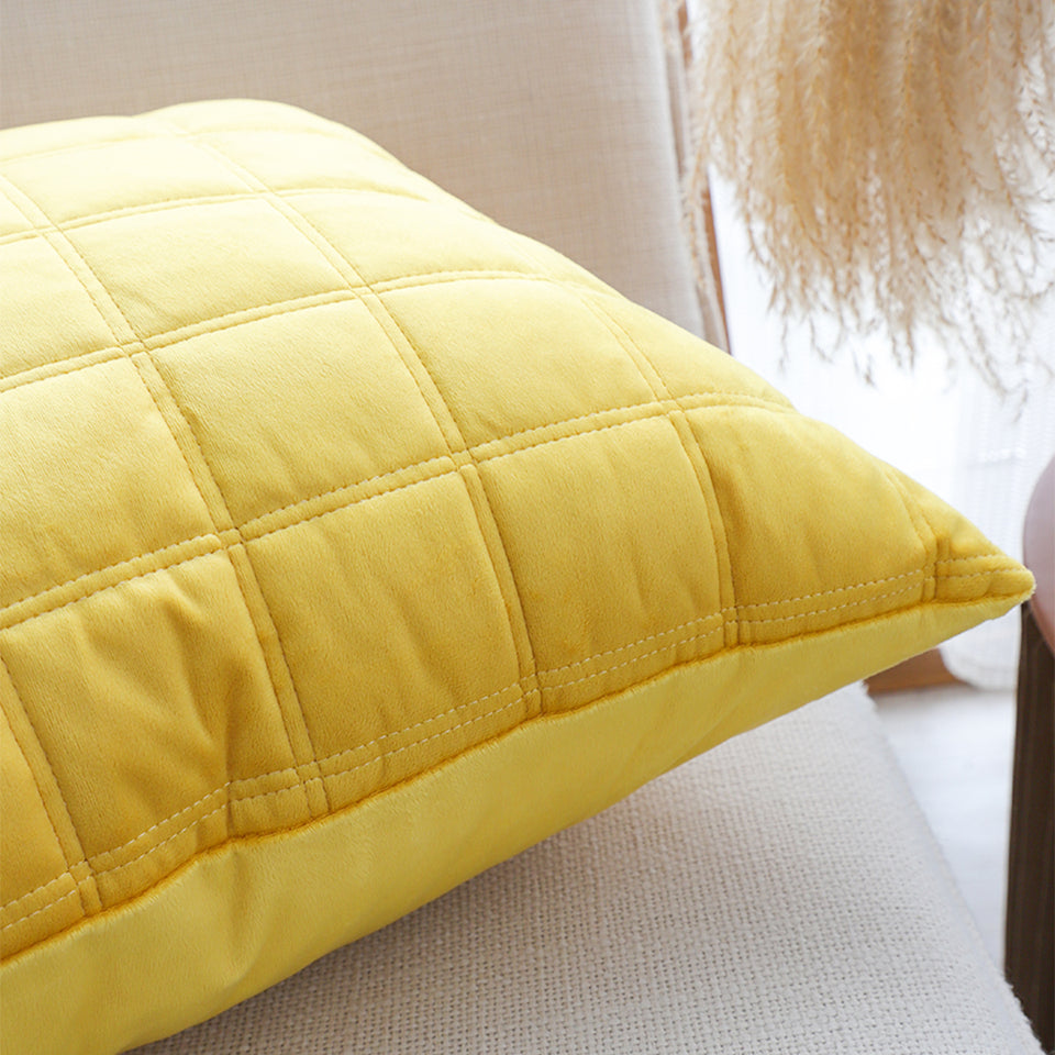 SOGA 50cm Yellow Quilted Grid Pattern Decorative Throw Pillow