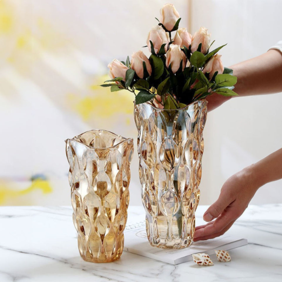 SOGA 29.8cm Golden Amber Glass Crystal Vase Elegant Modern Home Decor