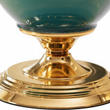 SOGA 38cm Ceramic Oval Flower Vase with Gold Metal Base Green