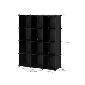 SOGA 4 Tier 12-Cube Black Portable Wardrobe Divide-Grid Modular Storage Organiser Foldable Closet