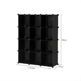 SOGA 4 Tier 12-Cube Black Portable Wardrobe Divide-Grid Modular Storage Organiser Foldable Closet