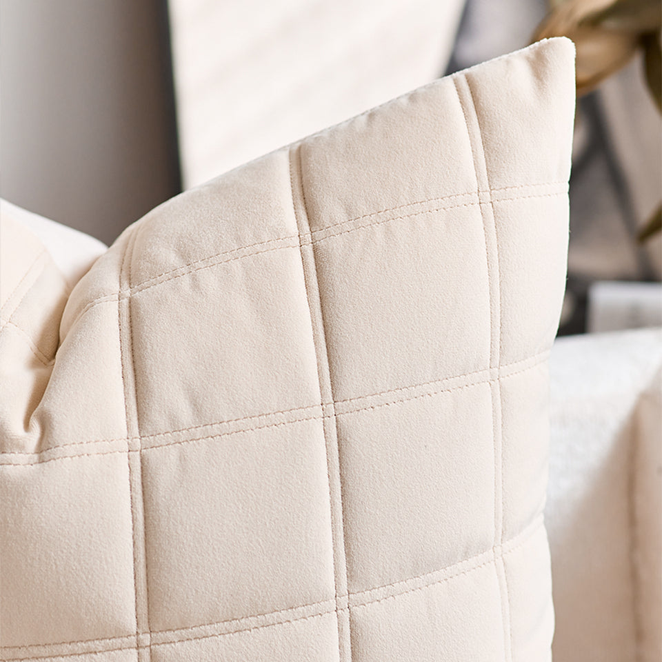 SOGA 2X 50cm Beige Quilted Grid Pattern Decorative Throw Pillow