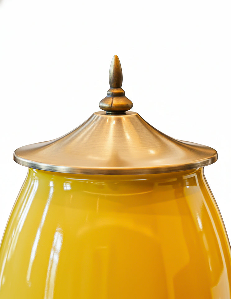 SOGA 2x 40cm Ceramic Oval Flower Vase with Gold Metal Base Yellow
