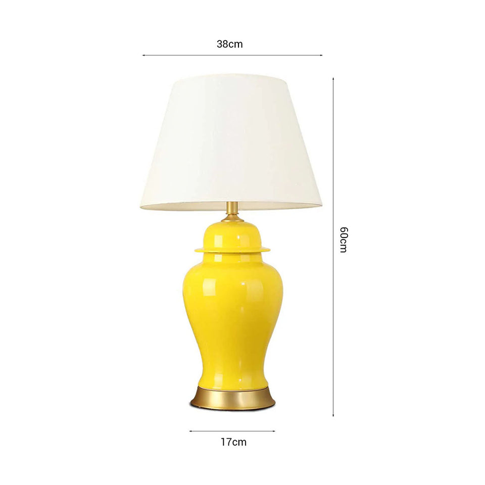 SOGA Oval Ceramic Table Lamp with Gold Metal Base Desk Lamp Yellow