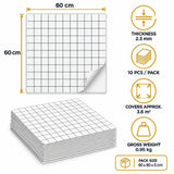 SOGA Peel & Stick Floor and Wall Tiles 60 x 60cm 10 Pack White Grid Tile Look