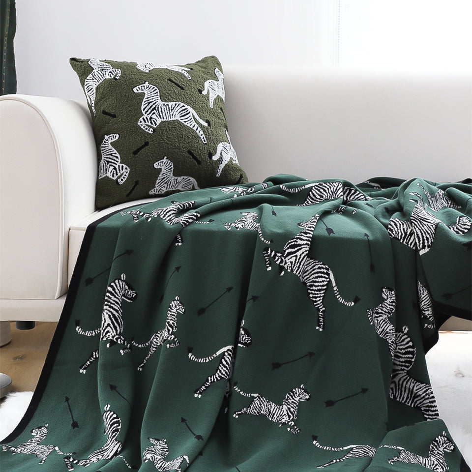 SOGA Olive Green Zebra Print Throw Blanket 130x180cm 100% Cotton