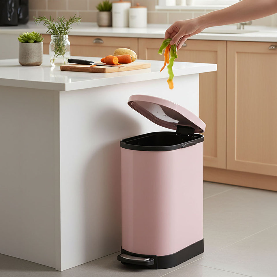 SOGA 2X Foot Pedal Stainless Steel Rubbish Recycling Garbage Waste Trash Bin 10L U Pink