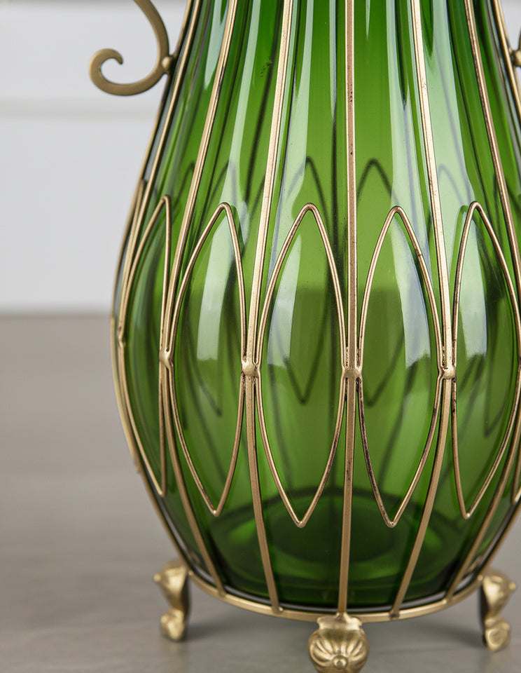SOGA 51cm Green Glass Oval Floor Vase with Metal Flower Stand