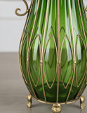 SOGA 51cm Green Glass Oval Floor Vase with Metal Flower Stand