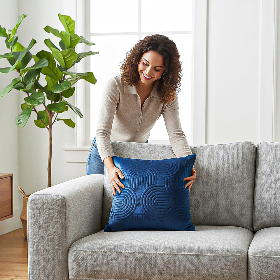 SOGA 2X 50cm Blue Textured Geometric Pattern Decorative Throw Pillow