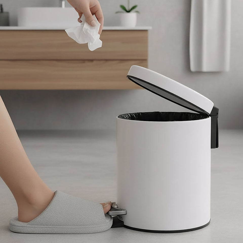 SOGA 4X Foot Pedal Stainless Steel Rubbish Recycling Garbage Waste Trash Bin Round 7L White