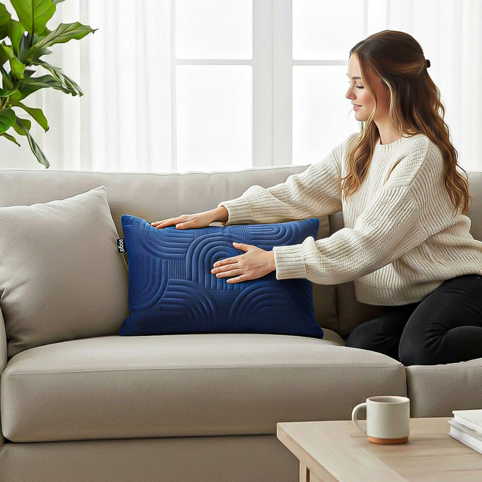 SOGA 2X 30cm Blue Textured Geometric Pattern Decorative Throw Pillow