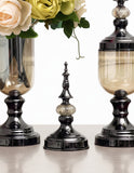SOGA 2 x Clear Glass Flower Vase with Lid and White Flower Filler Vase Black Set