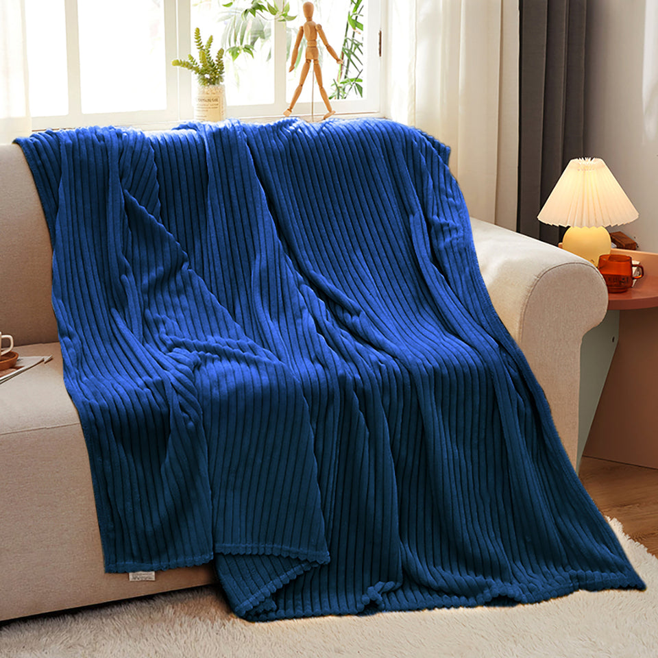 SOGA 2X Blue Throw Blanket Warm Cozy Striped Pattern Thin Flannel Coverlet Fleece Bed Sofa Comforter