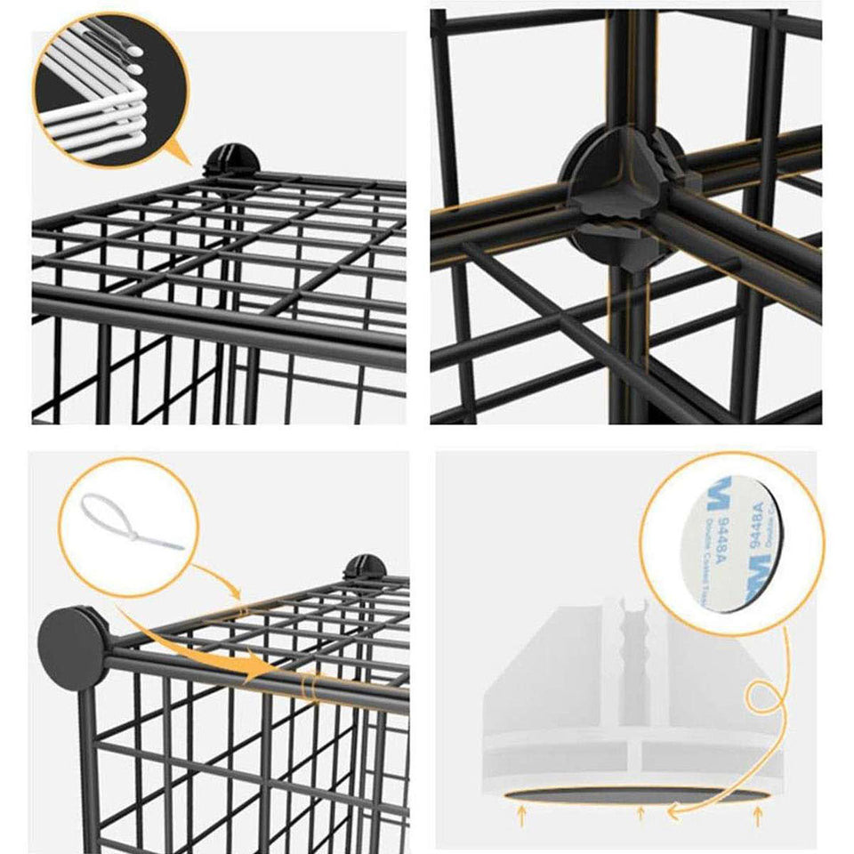 SOGA 2X Black Portable 12-Cube Storage Organiser Foldable DIY Modular Grid Space Saving Shelf