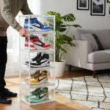 SOGA 5 Tier Transparent Portable Shoe Organiser Sneaker Footwear Folding Plastic Bin Stackable Storage Box with Magnetic Door