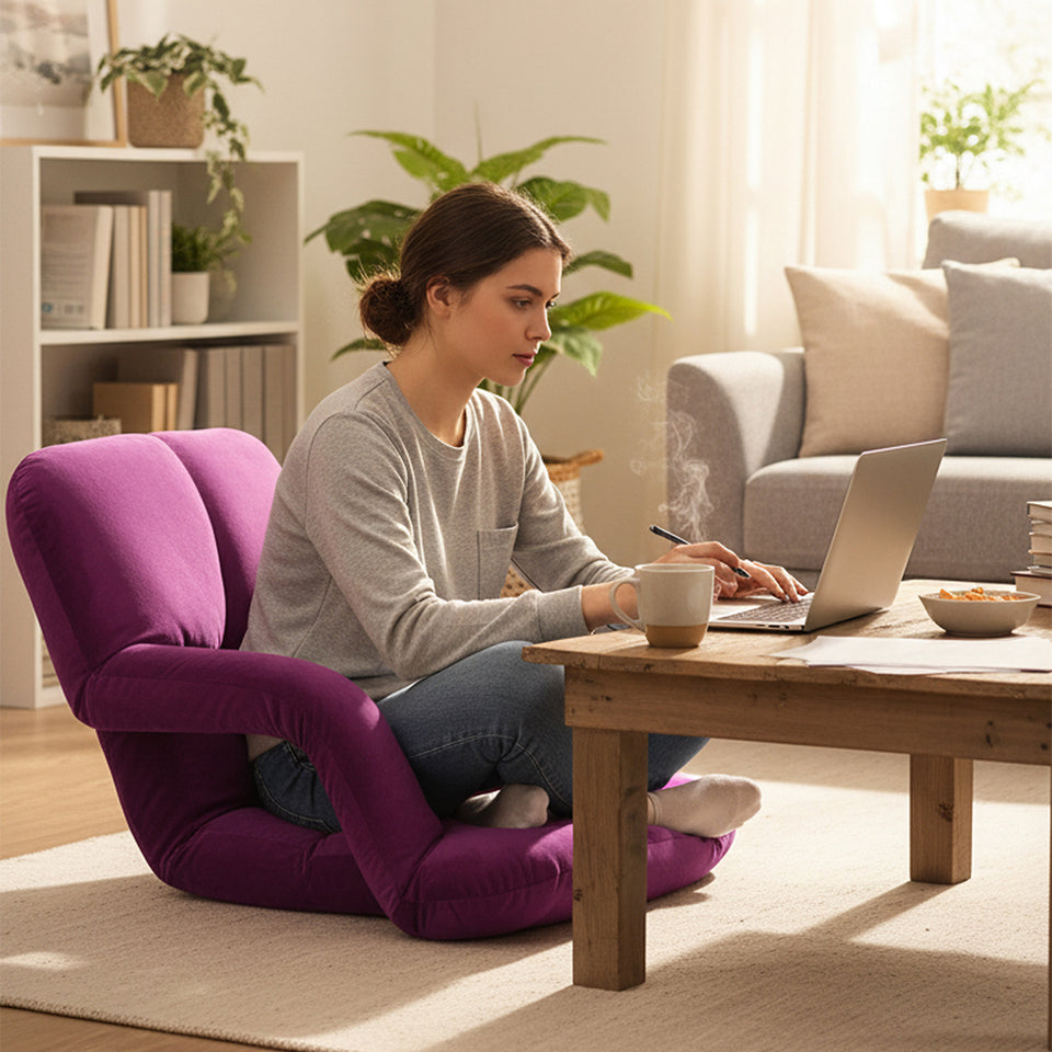 SOGA 2X Foldable Lounge Cushion Adjustable Floor Lazy Recliner Chair with Armrest - Magenta