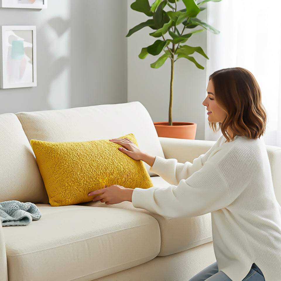 SOGA 2X Boucle Textured Cushion 30x50cm Mustard Yellow Soft Cozy Decorative Throw Pillow