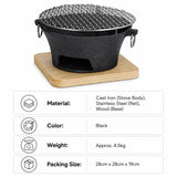SOGA Large Cast Iron Round Stove Charcoal Table Net Grill Japanese Style BBQ Picnic Camping with Wooden Board
