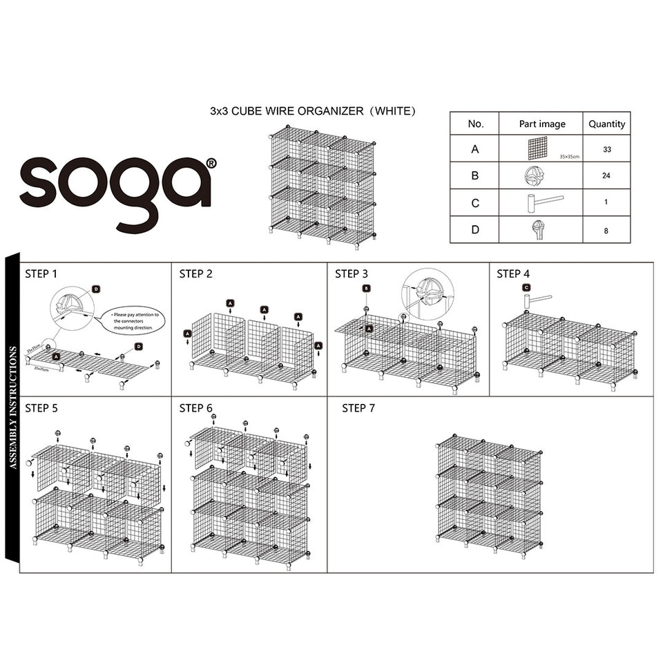 SOGA White Portable 9-Cube 3 Column Storage Organiser Foldable DIY Modular Grid Space Saving Shelf