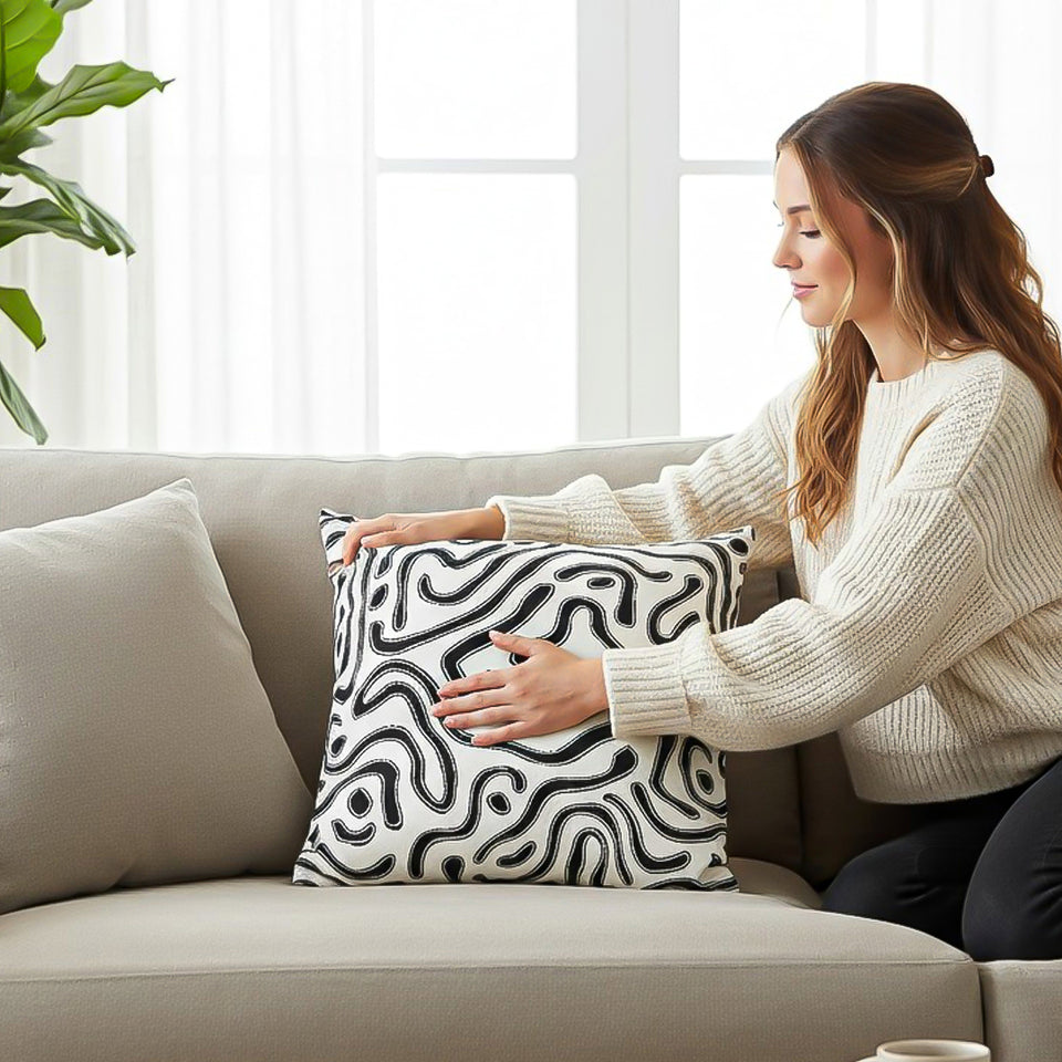 SOGA 2X 50cm Black White Abstract Swirl Pattern Decorative Throw Pillow