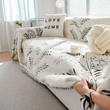 SOGA Four-seater White Sofa Cover Leaf Print 180x420cm Polyester