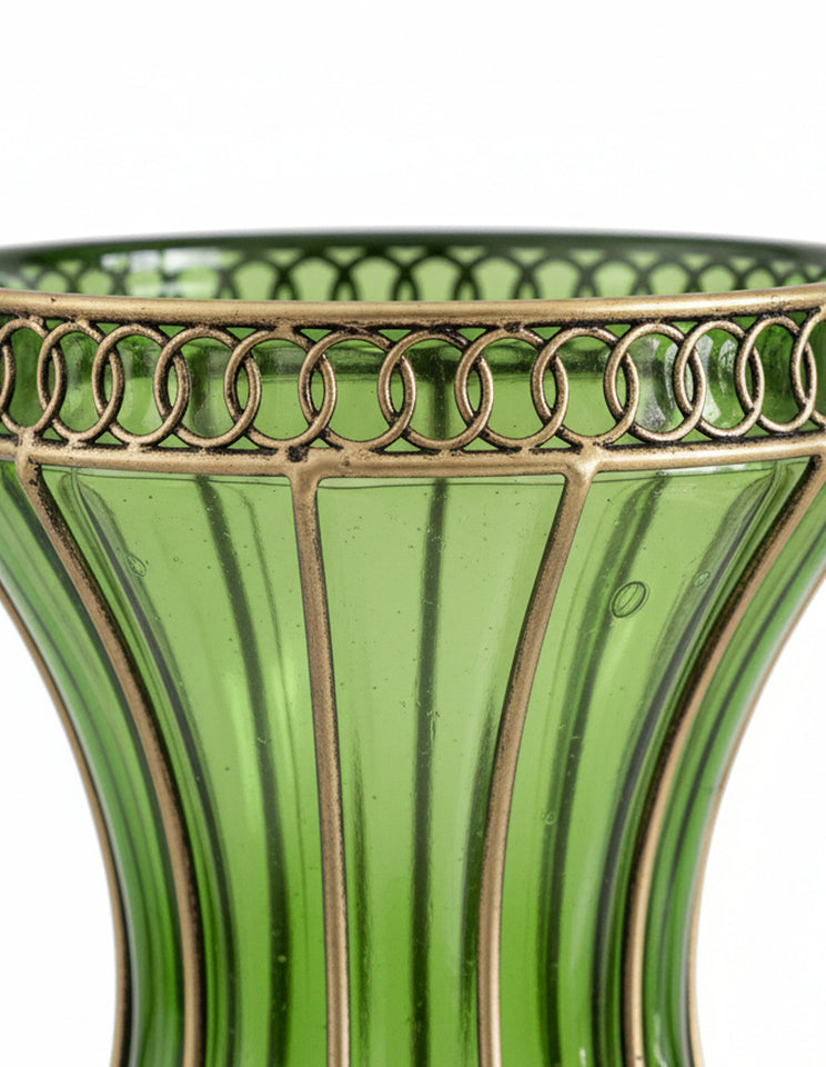 SOGA 67cm Green Glass Tall Floor Vase with Metal Flower Stand