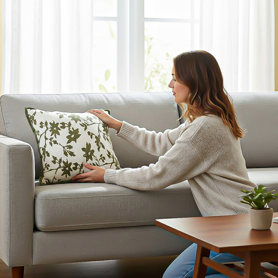 SOGA 2X Floral Cushion 45cm White Green Leaf Botanical Pattern Decorative Throw Pillow