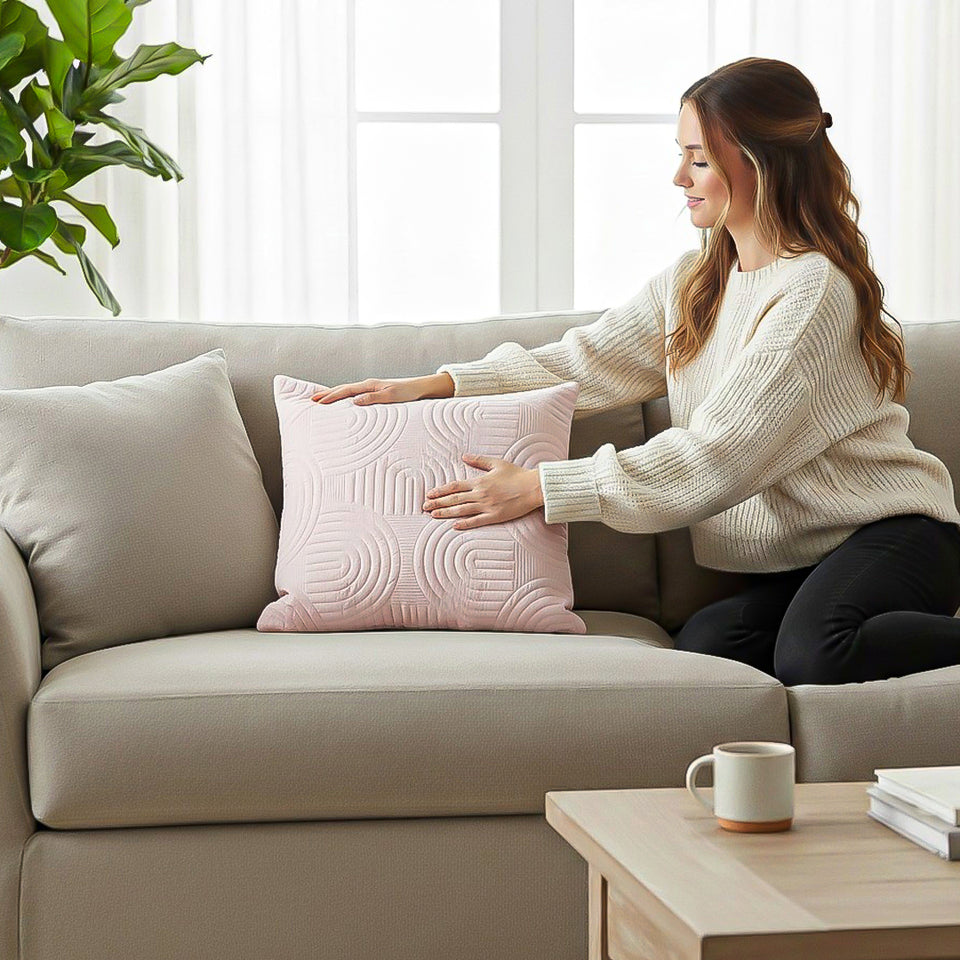 SOGA 2X 50cm Pink Textured Geometric Pattern Decorative Throw Pillow