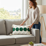 SOGA 30cm Cream Green Circle Pom Chevron Tassel Decorative Pillow