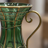SOGA Green Colored European Glass Flower Vase Solid Base with Two Gold Metal Handle