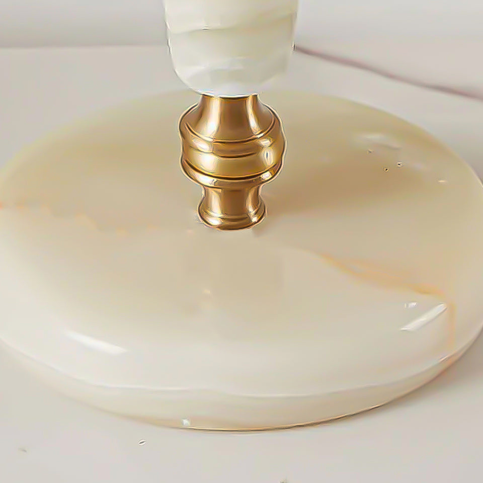 SOGA 2X Jade Stone Base Table Lamp Vintage Yellow Shade Tassel Fringe Bedside Desk Light